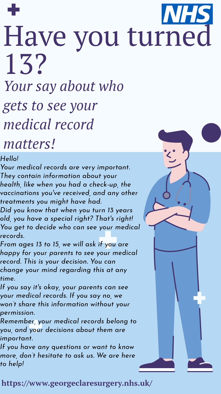 Information poster for patients ages 13-15 wanting to access medical records